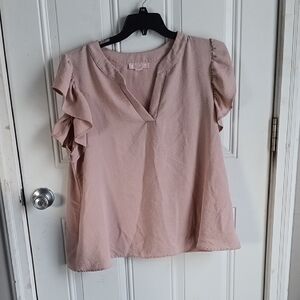 Chic Blush Ruffle Sleeve Blouse